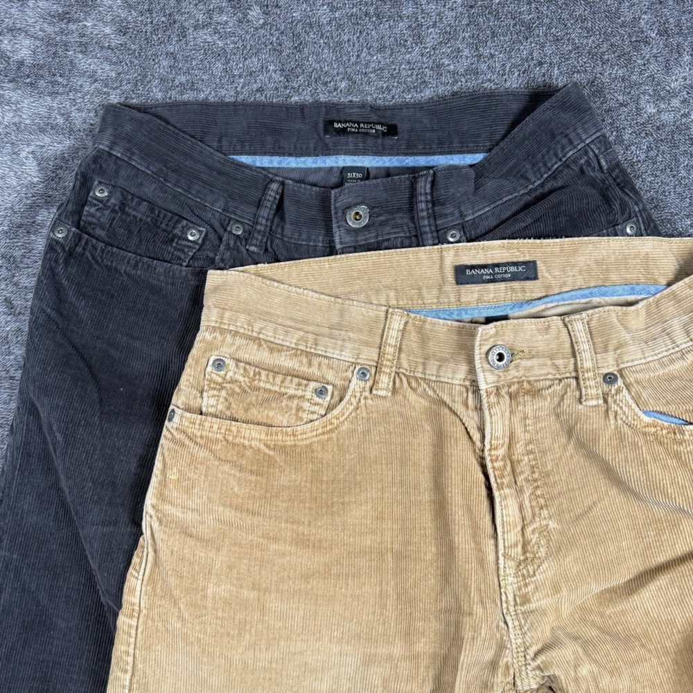 Lot of 2 Banana Republic Pima Cotton Corduroy Pants Men's Fit 30x25.5 Black Tan